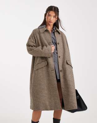 Asos Design Quilt Lined Mid Length Coat In Brown