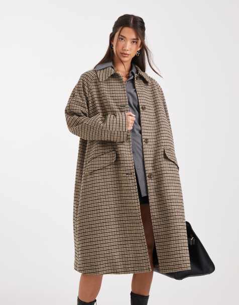 ASOS DESIGN quilt lined mid length coat in heritage check - view 1
