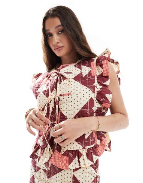 ASOS DESIGN – Quiltad topp med knytning framtill, del av set - view 1