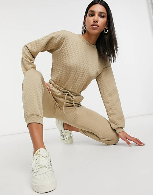  quilted basic jogger jumpsuit in stone 