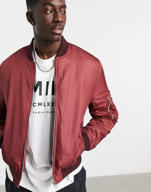 Burgundy bomber on sale jacket mens