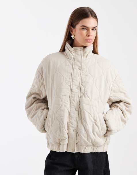 ASOS DESIGN quilted bomber jacket with yoke detail in sage - view 1