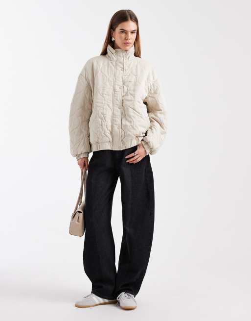 ASOS DESIGN quilted bomber jacket with yoke detail in sage, 2 of 4