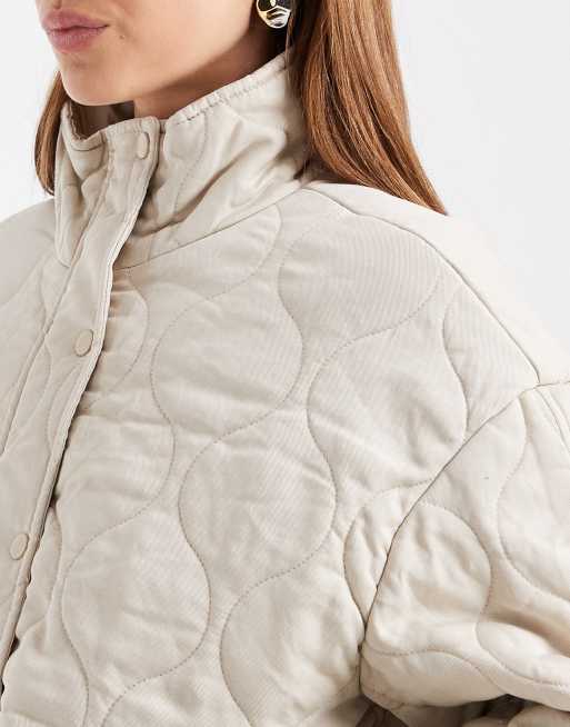 ASOS DESIGN quilted bomber jacket with yoke detail in sage, 3 of 4