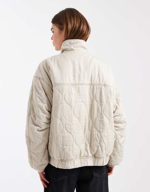 ASOS DESIGN quilted bomber jacket with yoke detail in sage, 4 of 4