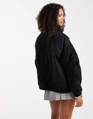Asos Design Quilted Bomber With Yoke Detail In Gray