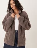 [ASOS DESIGN] ASOS DESIGN quilted borg full zip through fleece in light brown S Light brown