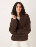 [ASOS DESIGN] ASOS DESIGN quilted borg half zip through fleece in chocolate brown XS Chocolate