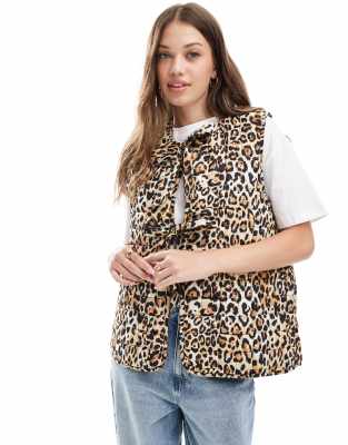 quilted bow vest in animal-Multi