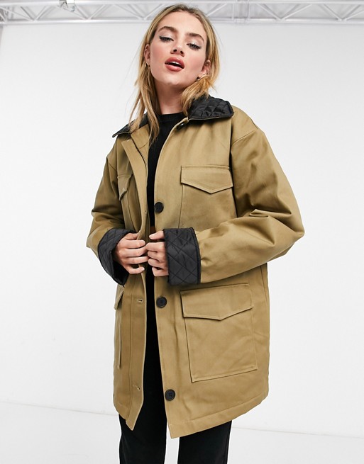 ASOS DESIGN quilted collared shacket in stone
