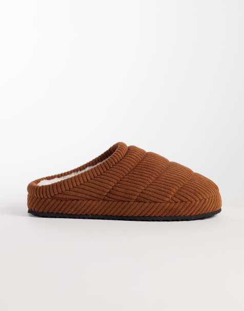 ASOS DESIGN quilted corduroy mule slipper in deep rust - view 1