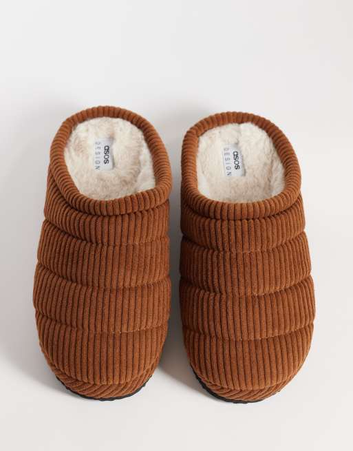 ASOS DESIGN quilted corduroy mule slipper in deep rust, 2 of 4