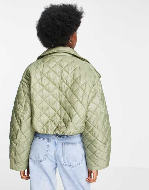 ASOS DESIGN quilted cropped jacket in khaki