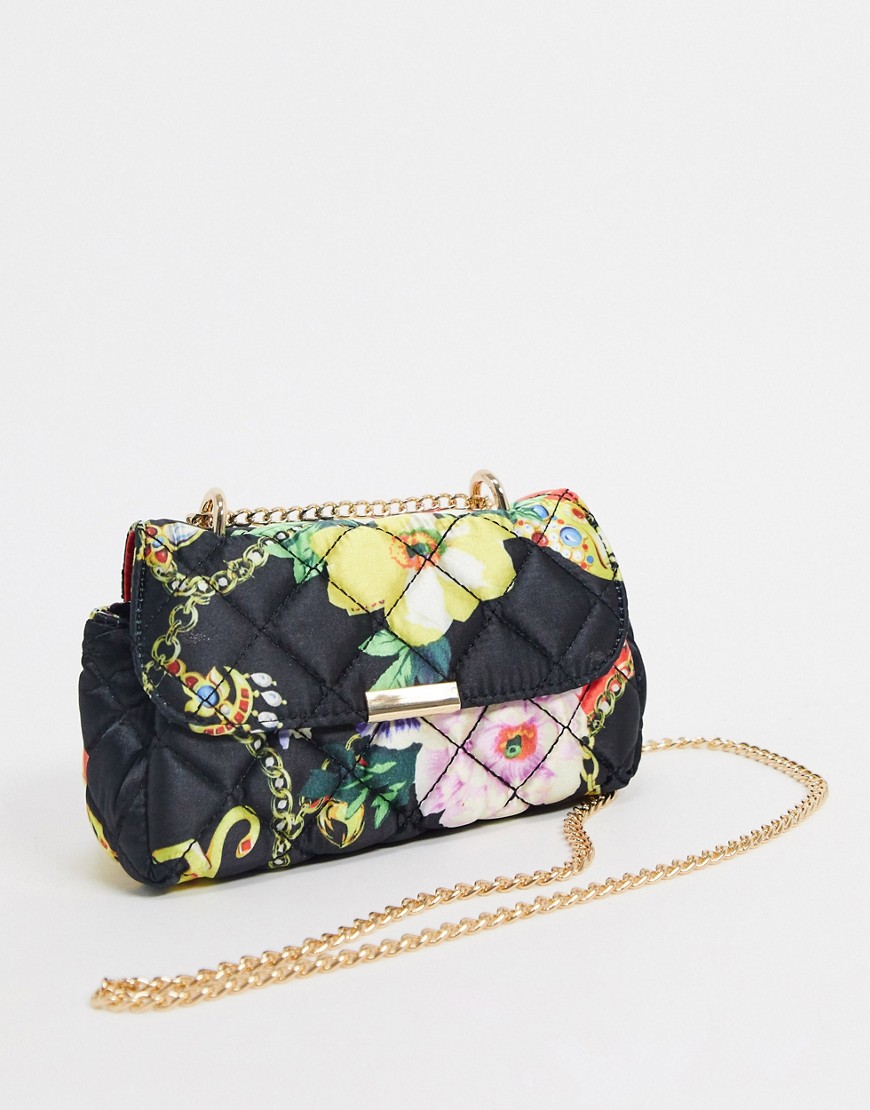 Asos Design Quilted Cross Body Bag With Shoulder Strap In Chain Print-multi