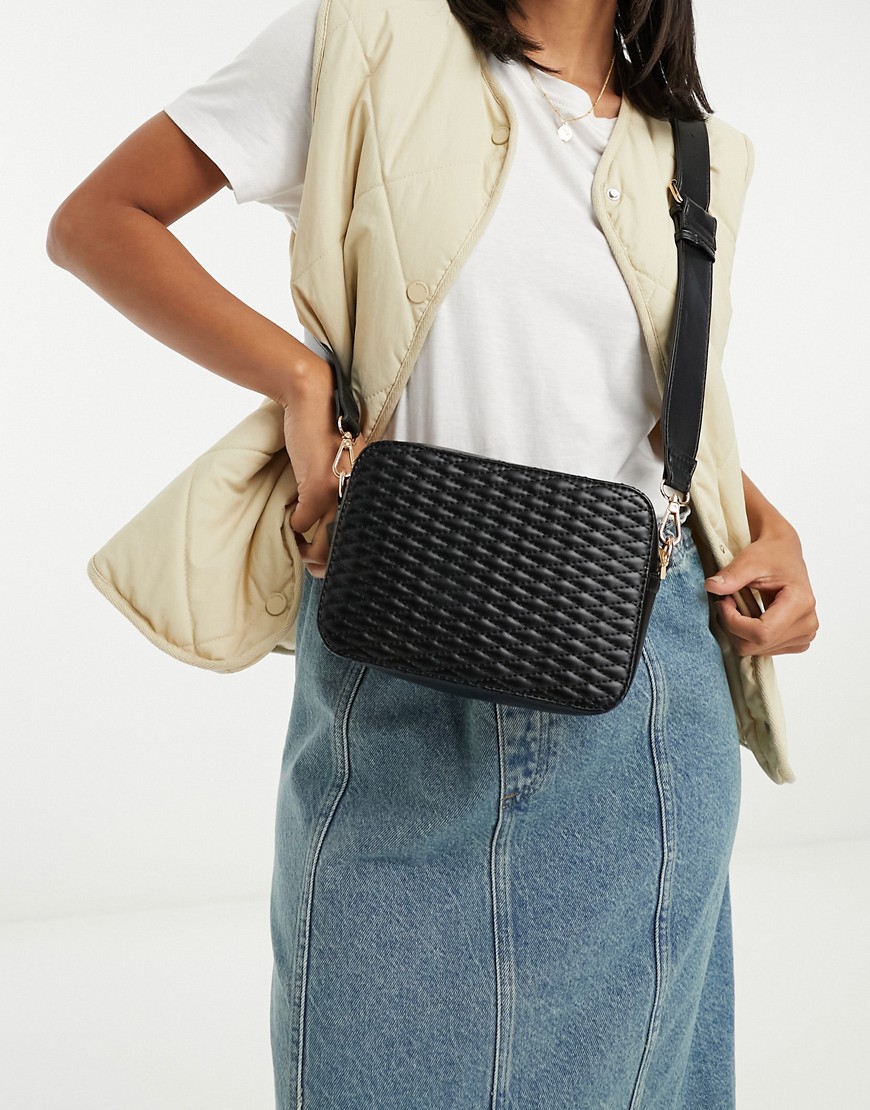 Asos Design Quilted Cross Body Camera Bag With Detachable Strap In Black