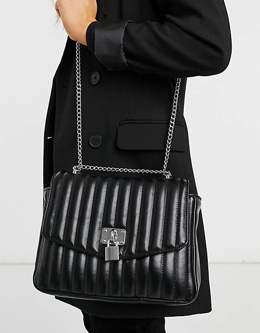 ASOS DESIGN quilted crossbody bag with padlock detail in black