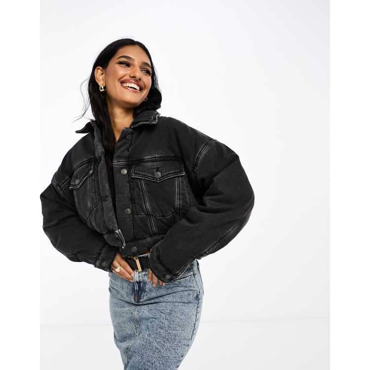 Washed black clearance cropped denim jacket