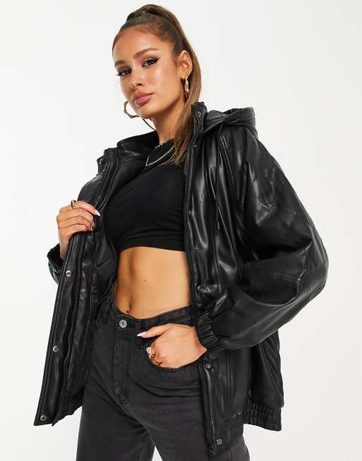 Asos design leather on sale bomber jacket in black