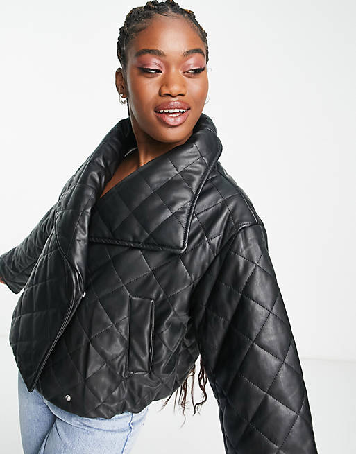 ASOS DESIGN quilted faux leather jacket in black