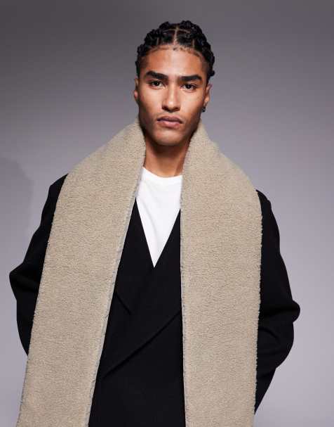 ASOS DESIGN quilted fleece reversible scarf in neutral - view 2