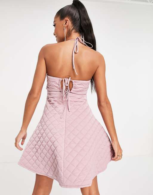 ASOS DESIGN quilted halter mini skater dress in rose | ASOS