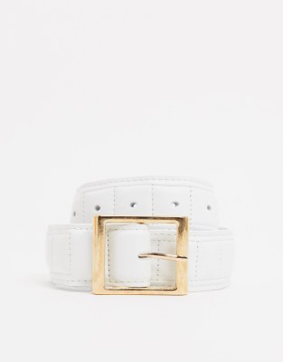 ASOS DESIGN quilted hip and waist jeans belt in white