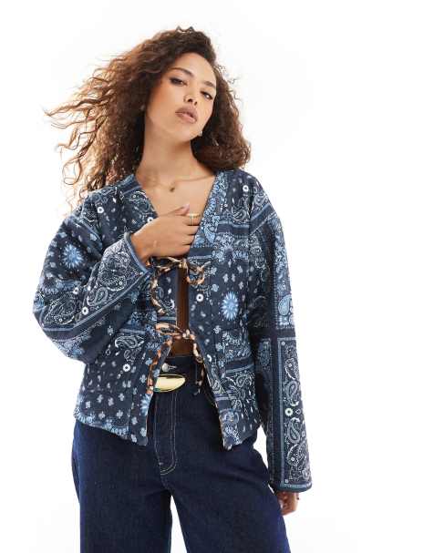 ASOS DESIGN quilted jacket in bandana and leopard print - view 1