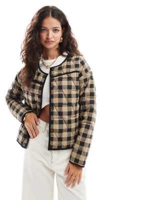 [ASOS DESIGN] ASOS DESIGN quilted jacket in brown gingham 16 Brown gingham