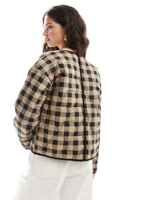 ASOS DESIGN quilted jacket in brown gingham | ASOS