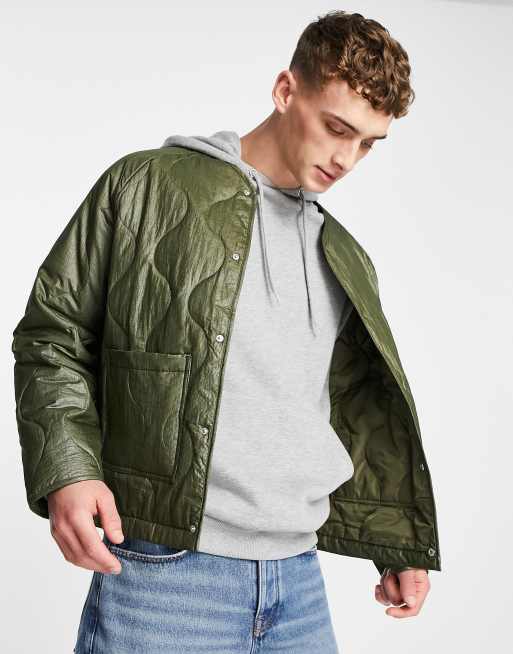 ASOS DESIGN quilted jacket in khaki