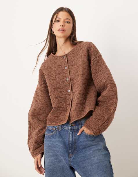 ASOS DESIGN quilted jacket in washed brown