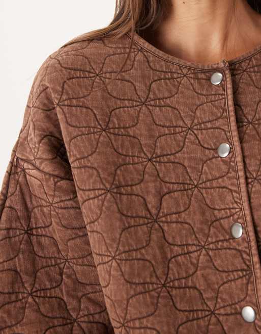 ASOS DESIGN quilted jacket in washed brown, 3 of 4