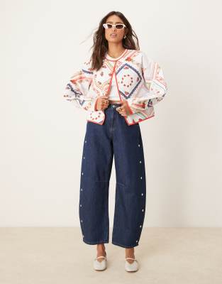 Asos Design Quilted Jacket With All Over Floral Design-white In White