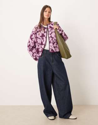 Asos Design Quilted Jacket With All Over Floral Print In Purple