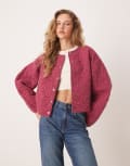 [ASOS DESIGN] ASOS DESIGN quilted jacket with cocoon sleeve in washed burgundy-Red XS BURGUNDY