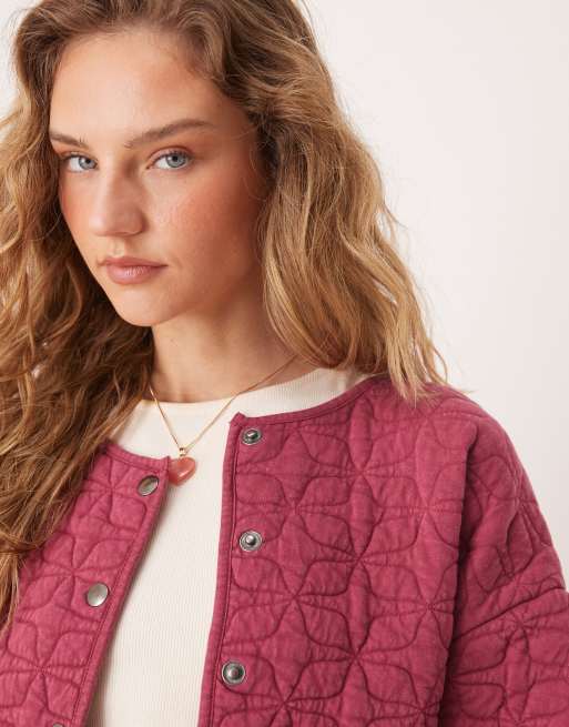 ASOS DESIGN quilted jacket with cocoon sleeve in washed burgundy