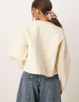 Asos Design Quilted Jacket With Cocoon Sleeve In White