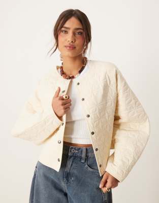 ASOS DESIGN quilted jacket with cocoon sleeve in washed cream