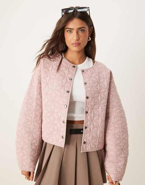 ASOS DESIGN quilted jacket with cocoon sleeve in washed pink - view 1