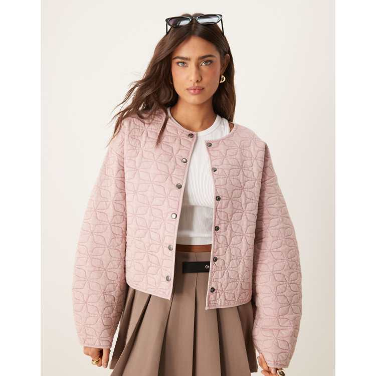 ASOS DESIGN quilted jacket with cocoon sleeve in washed pink