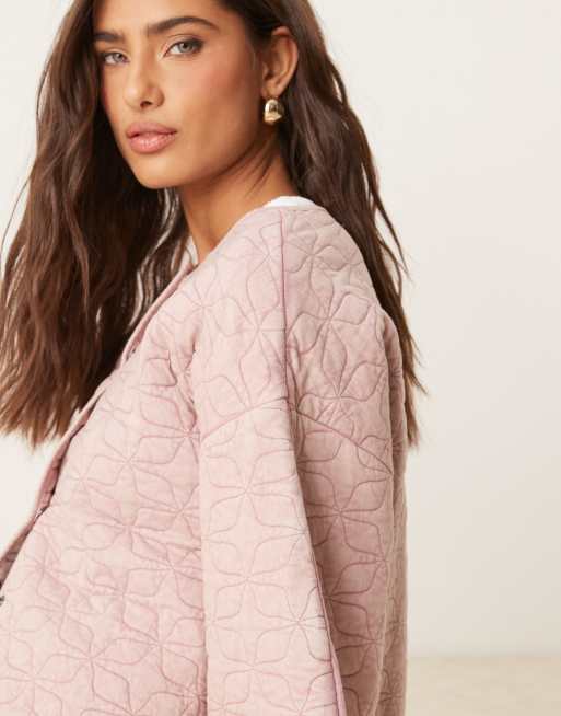 ASOS DESIGN quilted jacket with cocoon sleeve in washed pink