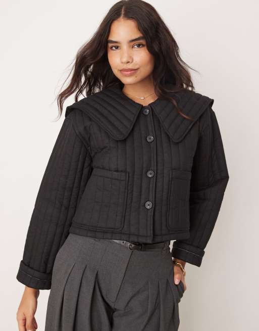 ASOS DESIGN quilted jacket with collar in black