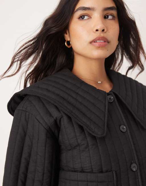 ASOS DESIGN quilted jacket with collar in black