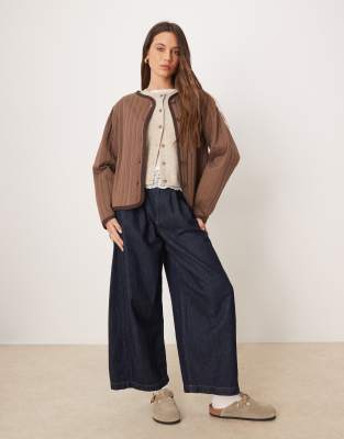 Asos Design Quilted Jacket With Contrast Piping Detail In Brown