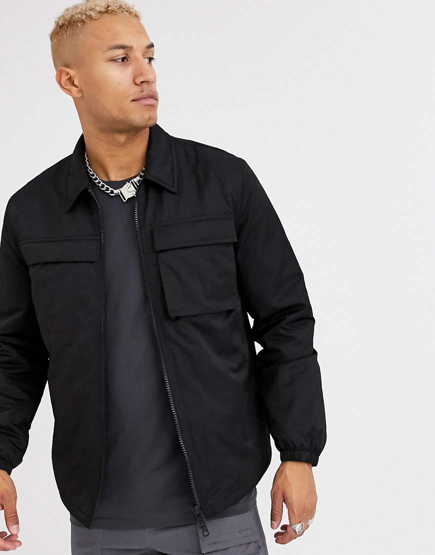 Asos Design Plus Quilted Jacket With Utility Details In Black