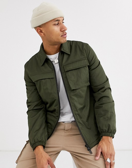 ASOS DESIGN quilted jacket with utility details in khaki