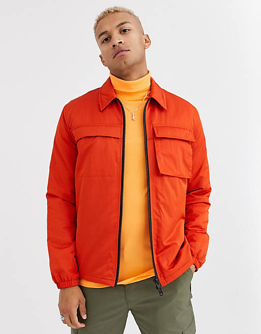 ASOS DESIGN quilted jacket with utility details in orange | ASOS