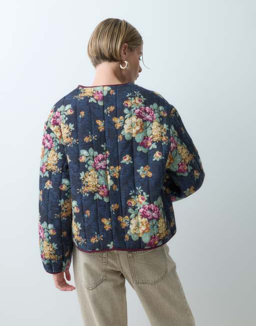 ASOS DESIGN quilted jacquard jacket in navy floral, 5 of 5