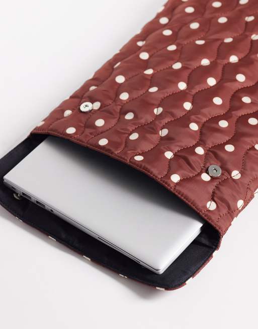 ASOS DESIGN quilted laptop sleeve in brown polka dot, 2 of 3