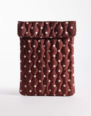 ASOS DESIGN quilted laptop sleeve in brown polka dots